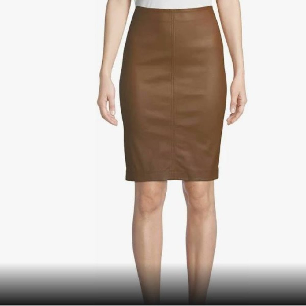 BAGATELLE.CITY Leather Stretch Skirt - Cognac Brown - NWT
